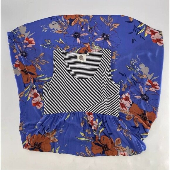 Lilka Anthro Blue Floral Fit & Flare Maxi Hi-Low Sleeveless Boho Dress Sz M - Picture 4 of 10